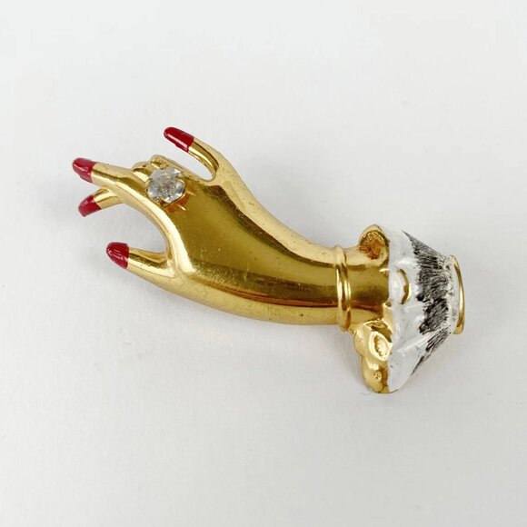 Jewelry - 1950s Vintage Victorian Revival Figural Hand Hand-Painted Gold Brooch